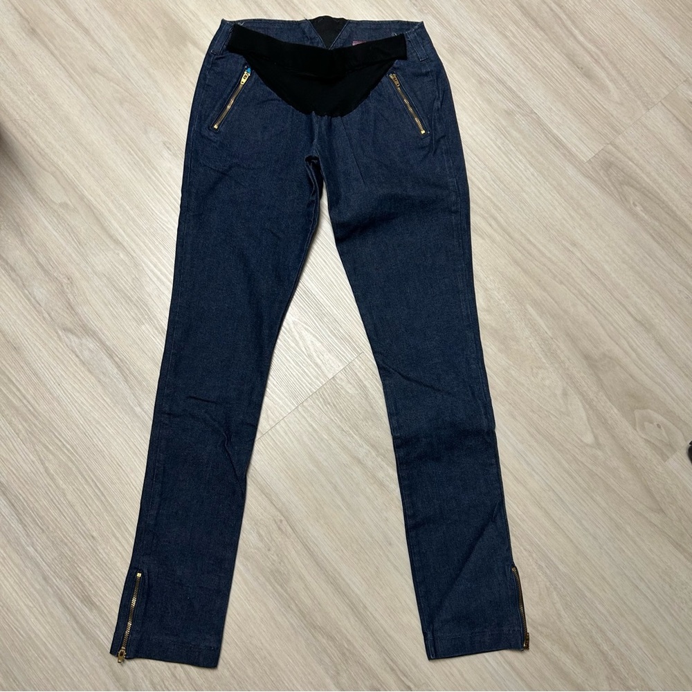 Allison Izu Hawaii Maternity Jeans Womens Petiite Size 2 Blue Skinny Zipper.